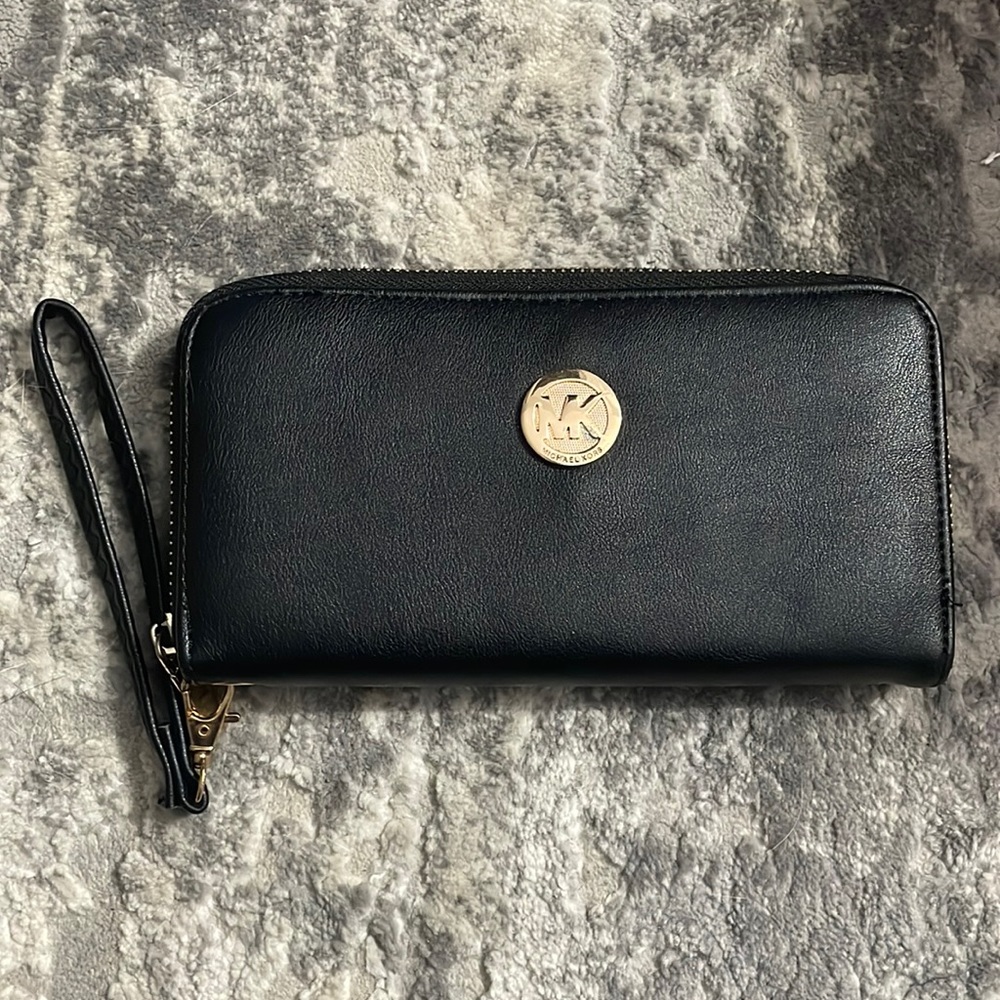 MK Black Leather Wristlet Wallet